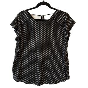 Loft Polka Dot Flutter Sleeve Tie Back Flowy Blouse Women's L Boho Chic Romantic